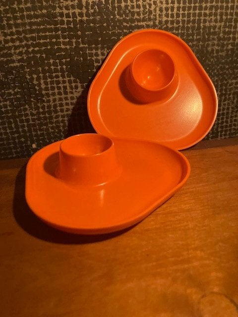 2 VINTAGE EIERDOPJES IN PLASTIEK TEFAL 70''S ORANJE. NIEUW, Ophalen of Verzenden, Huis en Inrichting