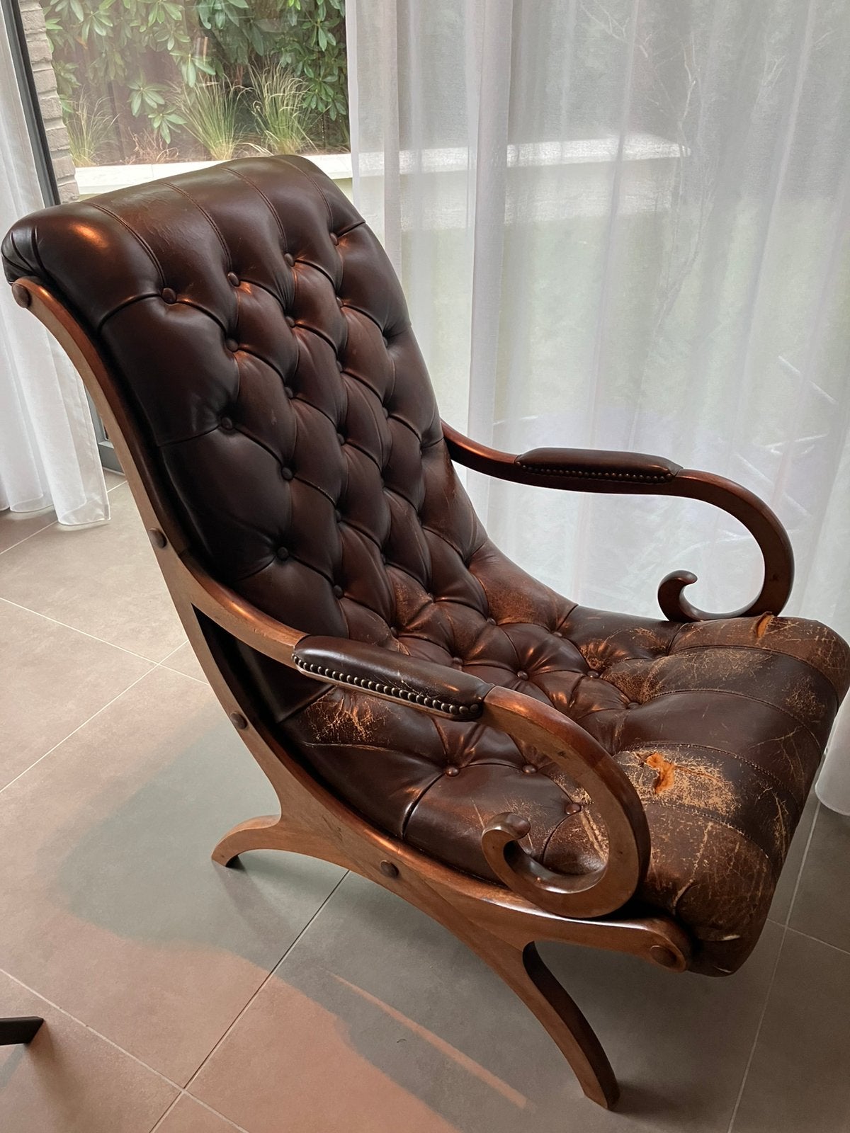 Chesterfield eenzit lounge zetel vintage, Maison & Meubles, Enlèvement, Utilisé, Cuir
