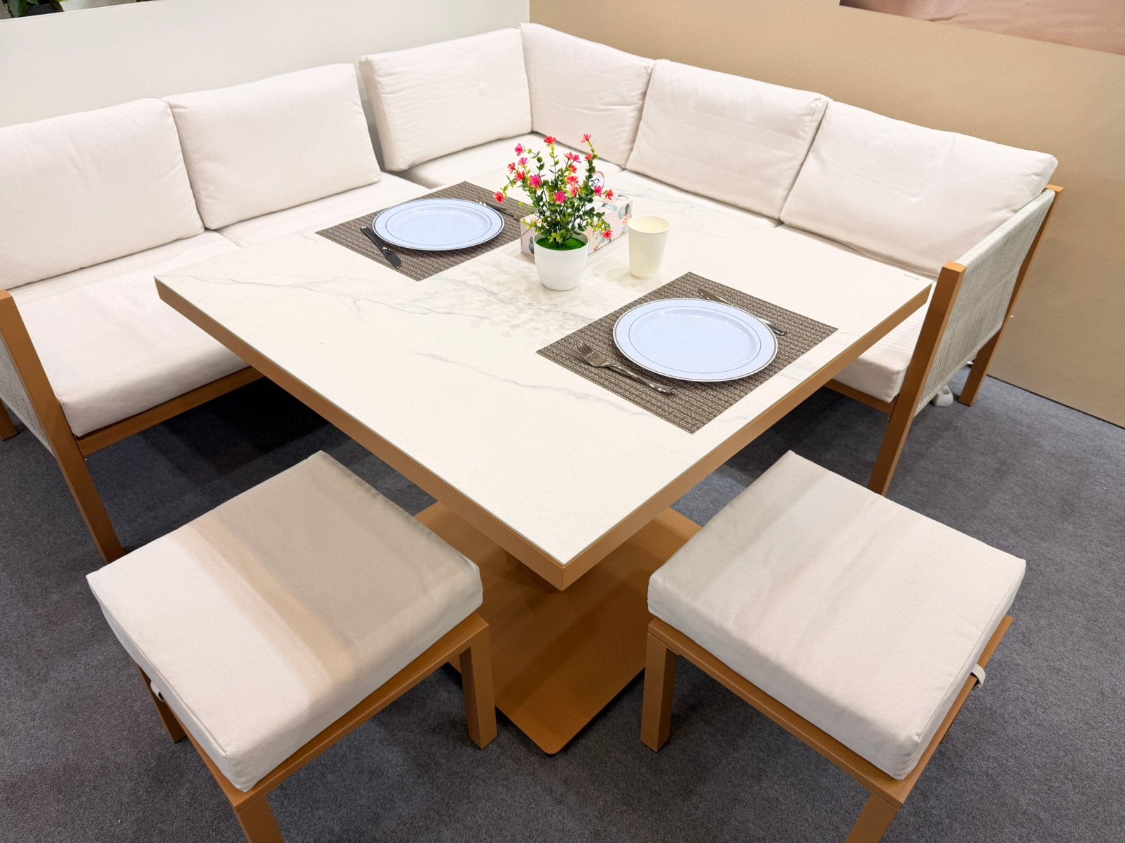 Luxe hoekbank eethoek met tafel en 2 krukken – als nieuw, Tuin en Terras, Tuinsets en Loungesets, Ophalen, Zo goed als nieuw