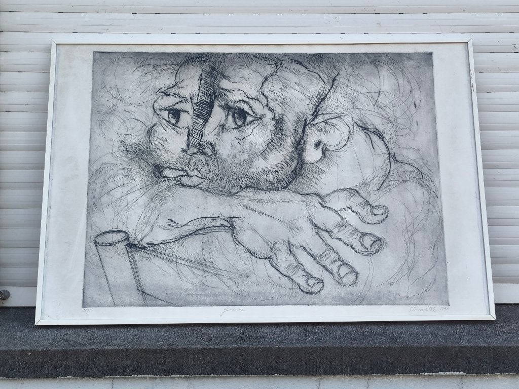 Eau forte le fumeur signe Roger somville, Antiek en Kunst, Ophalen