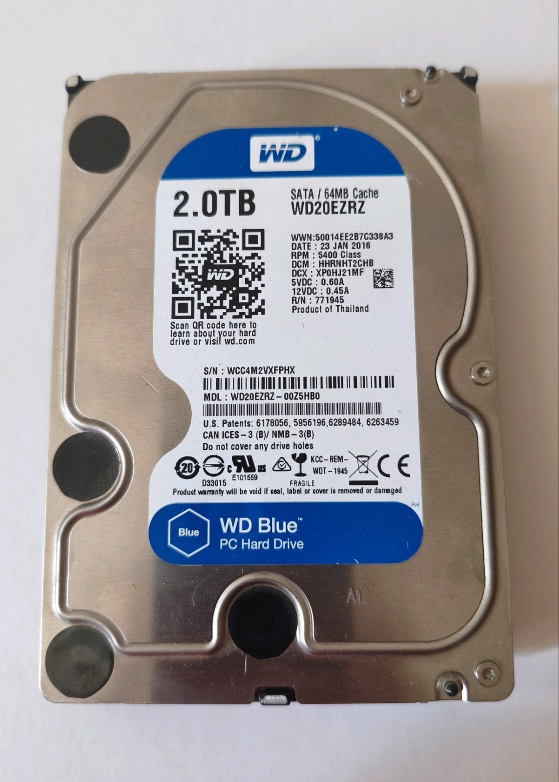 WD20EZRZ interne harde schijf van 2 TB, Intern, Ophalen of Verzenden, Zo goed als nieuw, Desktop
