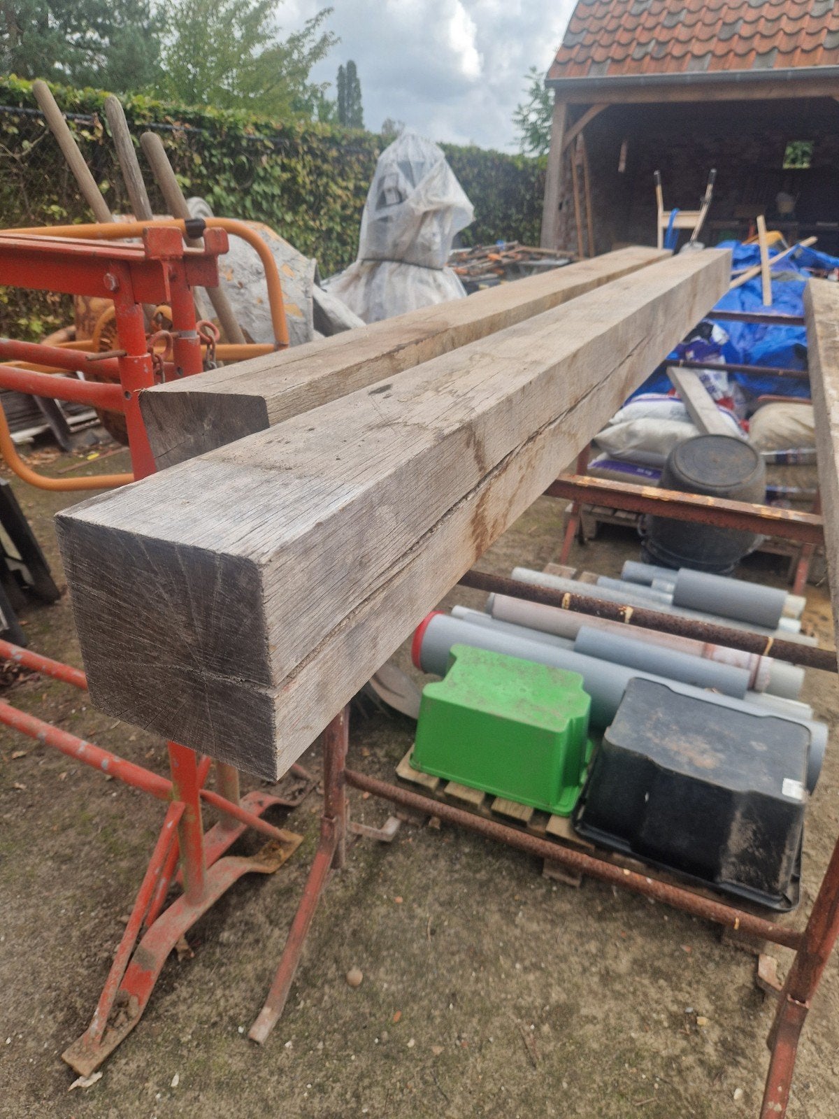 2 mooie franse eiken balken, Ophalen, Nieuw, Hardhout, 250 cm of meer