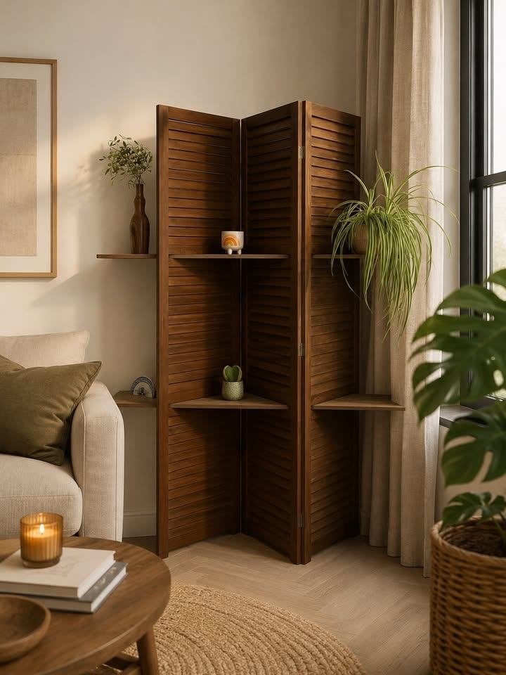 Paravent/room divider met houten planken, Enlèvement, Utilisé