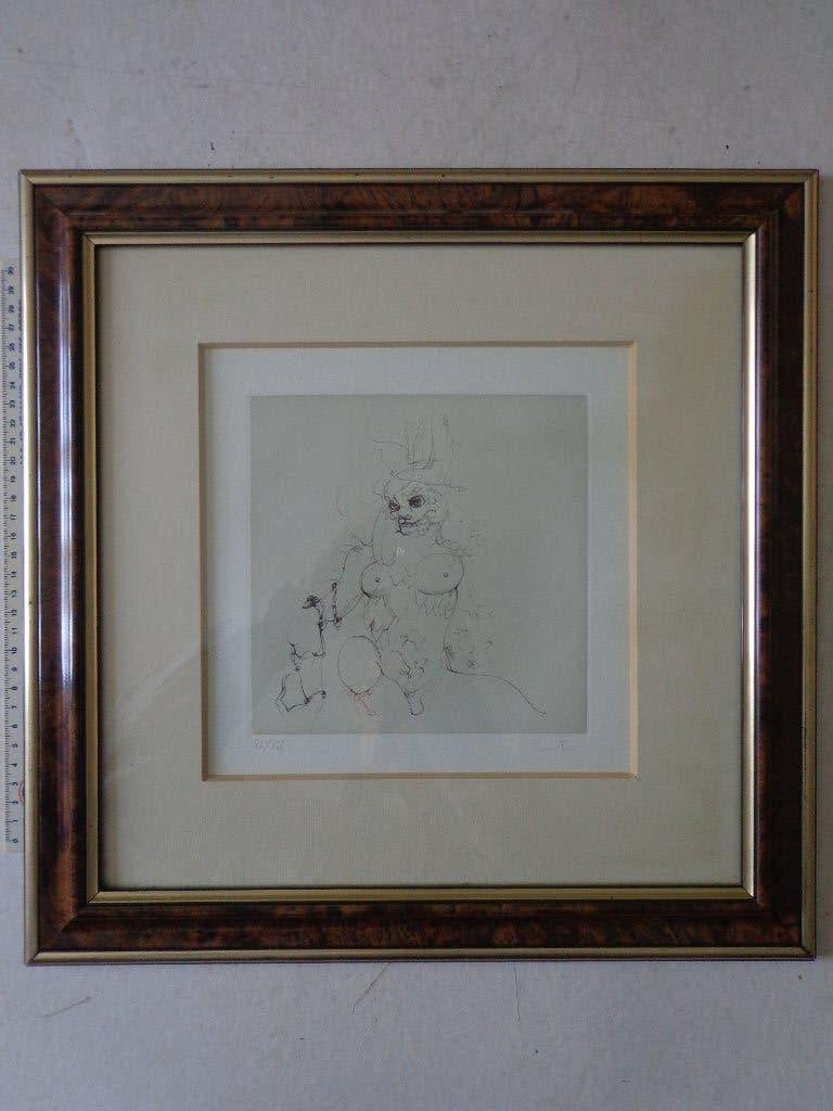 Erotische ets met vrouwelijk naakt door Leonor Fini, Eau-forte, Enlèvement ou Envoi, 1950 - 1999, Portrait