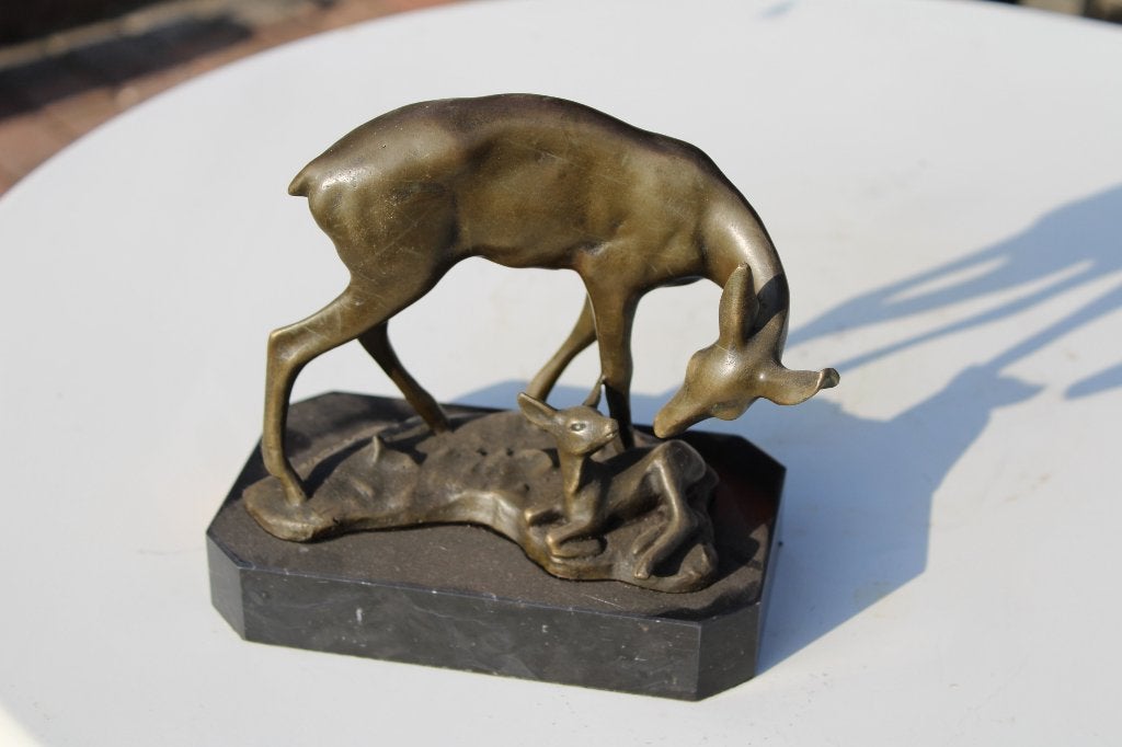 Gesigneerd bronzen hert en reekalf, BARYE, Antiek en Kunst, Ophalen of Verzenden, Brons
