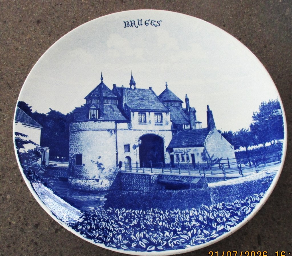 Antiek bord met een afbeelding van Brugge (Brüges)., Ophalen of Verzenden