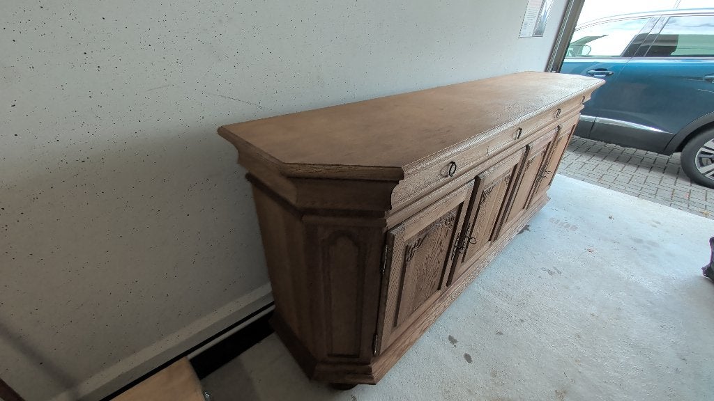Massief eiken dressoir – 255 cm breed – 4 deuren + 4 laden, Huis en Inrichting, Ophalen, Gebruikt, Met lade(s), Massief eiken dressoir landelijk
