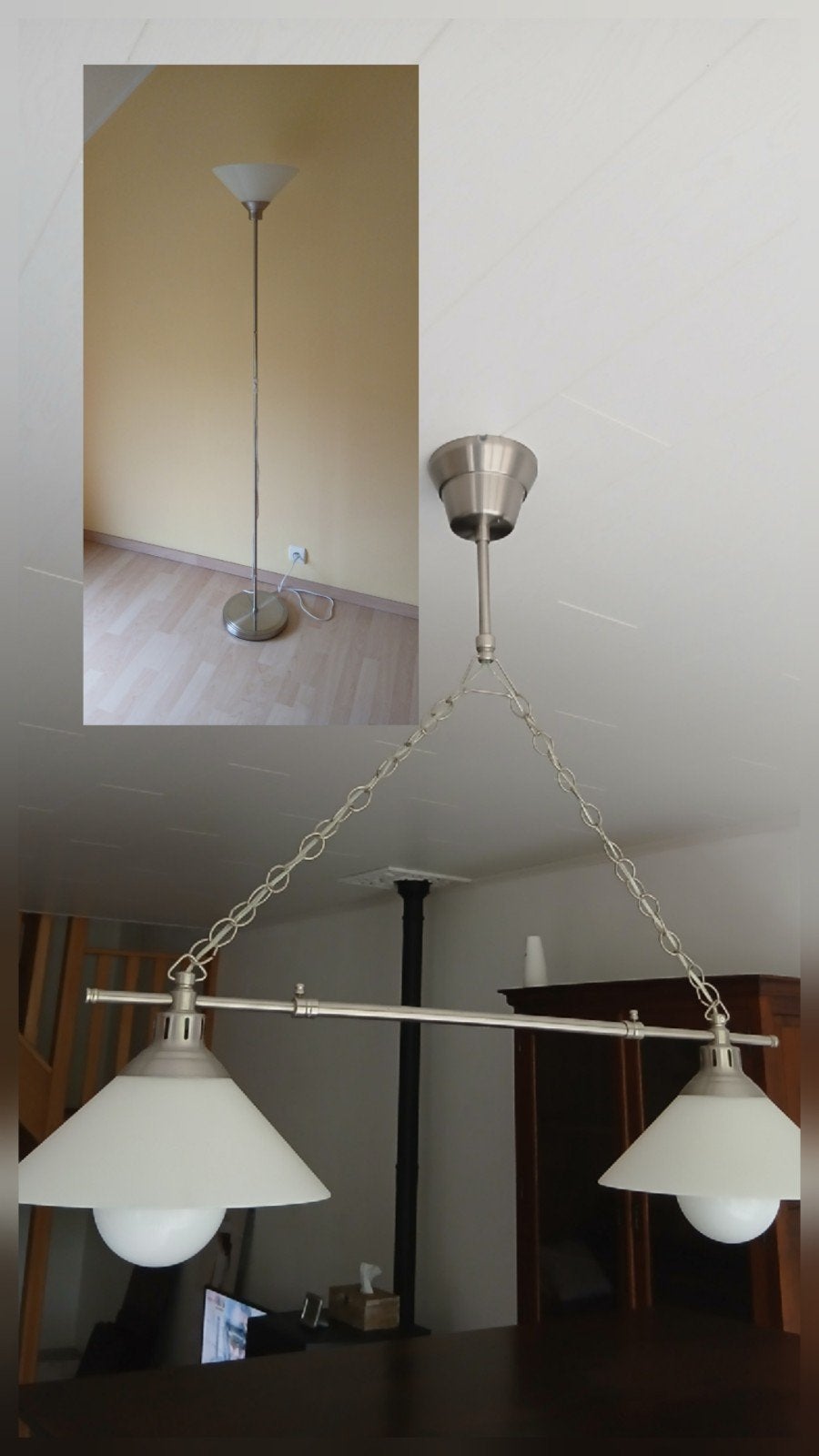 Lustre et/ou son lampadaire modèle Kroby IKEA, bon état on e, Verre, Contemporain, Enlèvement, E27 (grand)