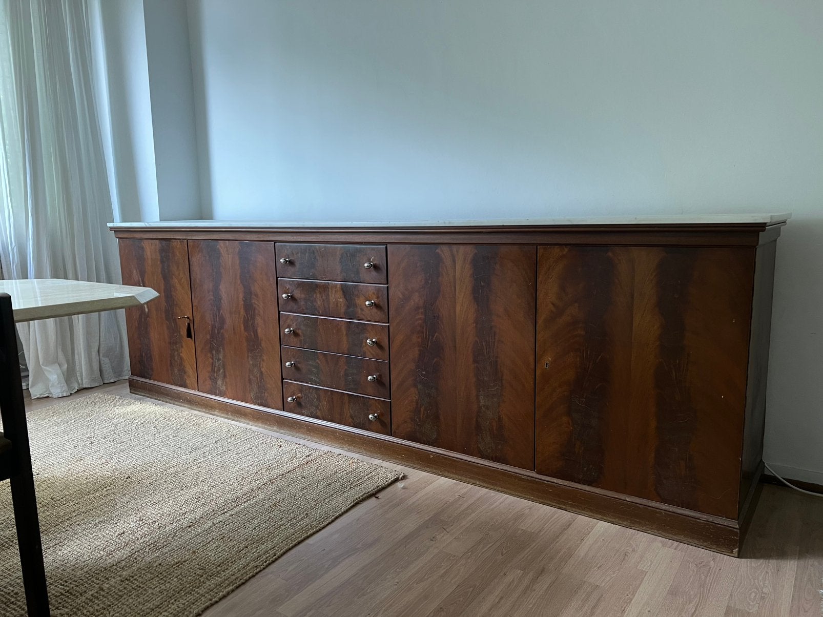 Grand buffet en bois avec plateau en marbre, 200 cm ou plus, Avec tablette(s), Art deco, Enlèvement