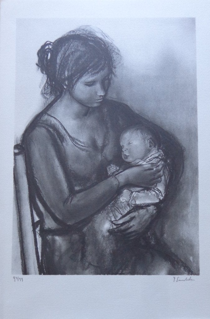 PAUL SMOLDERS / MOEDERSCHAP / ZW-W LITHO / 56x38cm / SIG, Édition limitée, Enlèvement ou Envoi, Portraits et figures, Lithographie