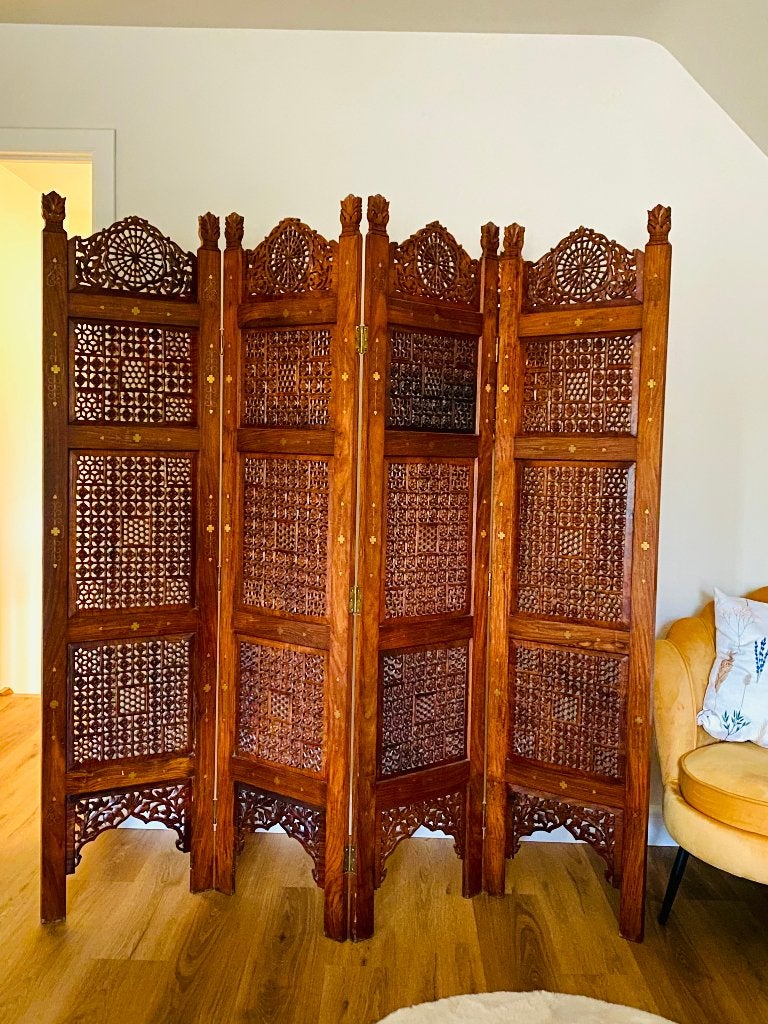 4-delige Room divider van massief hout, Maison & Meubles, Enlèvement, Comme neuf