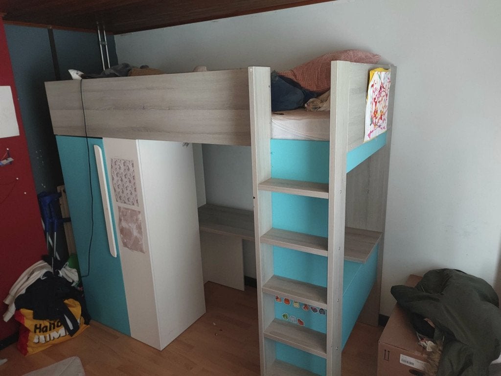 Slaapkamerset: bed, bureau en kledingkast in één., Maison & Meubles, Enlèvement, Utilisé, Une personne