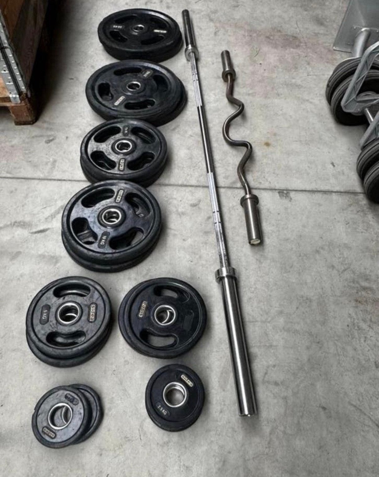147,5kg Olympische Gewichten ,Olympische Barbell ,Ezstang, Sport en Fitness, Ophalen, Gebruikt