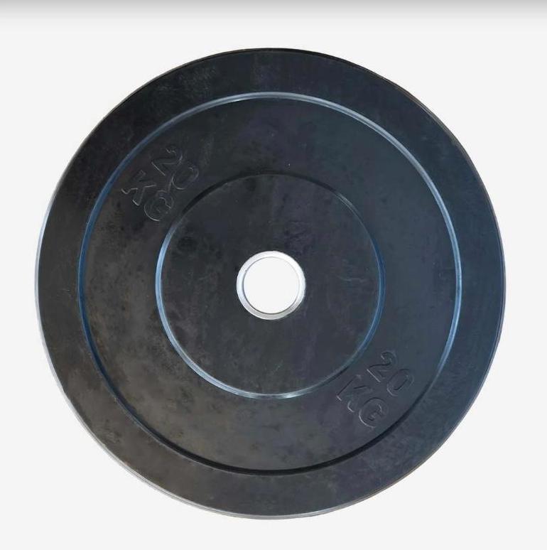 Bumperplate - Zwart - 20kg - LAATSTE 21!, Sport en Fitness, Fitnessmaterialen, Nieuw, Halterschijven, Armen, Benen, Borst, Buik