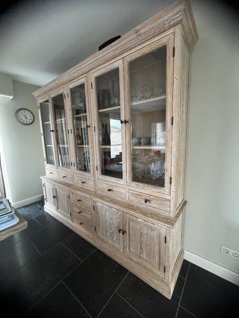 Vitrinekast licht eiken, Huis en Inrichting, Ophalen, 200 cm of meer, Eikenhout, Met lade(s)