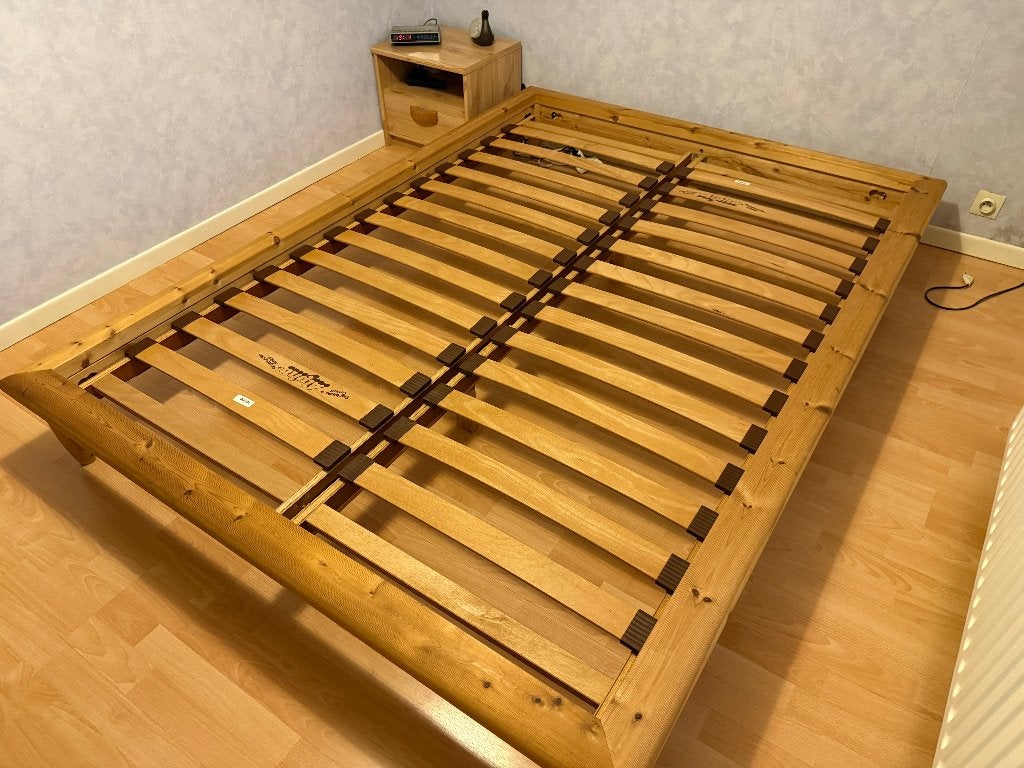 lit double Moderne avec Lato Flex et Matelas, Maison & Meubles, Beige, Bois naturel  IKEA., Enlèvement, 200 cm