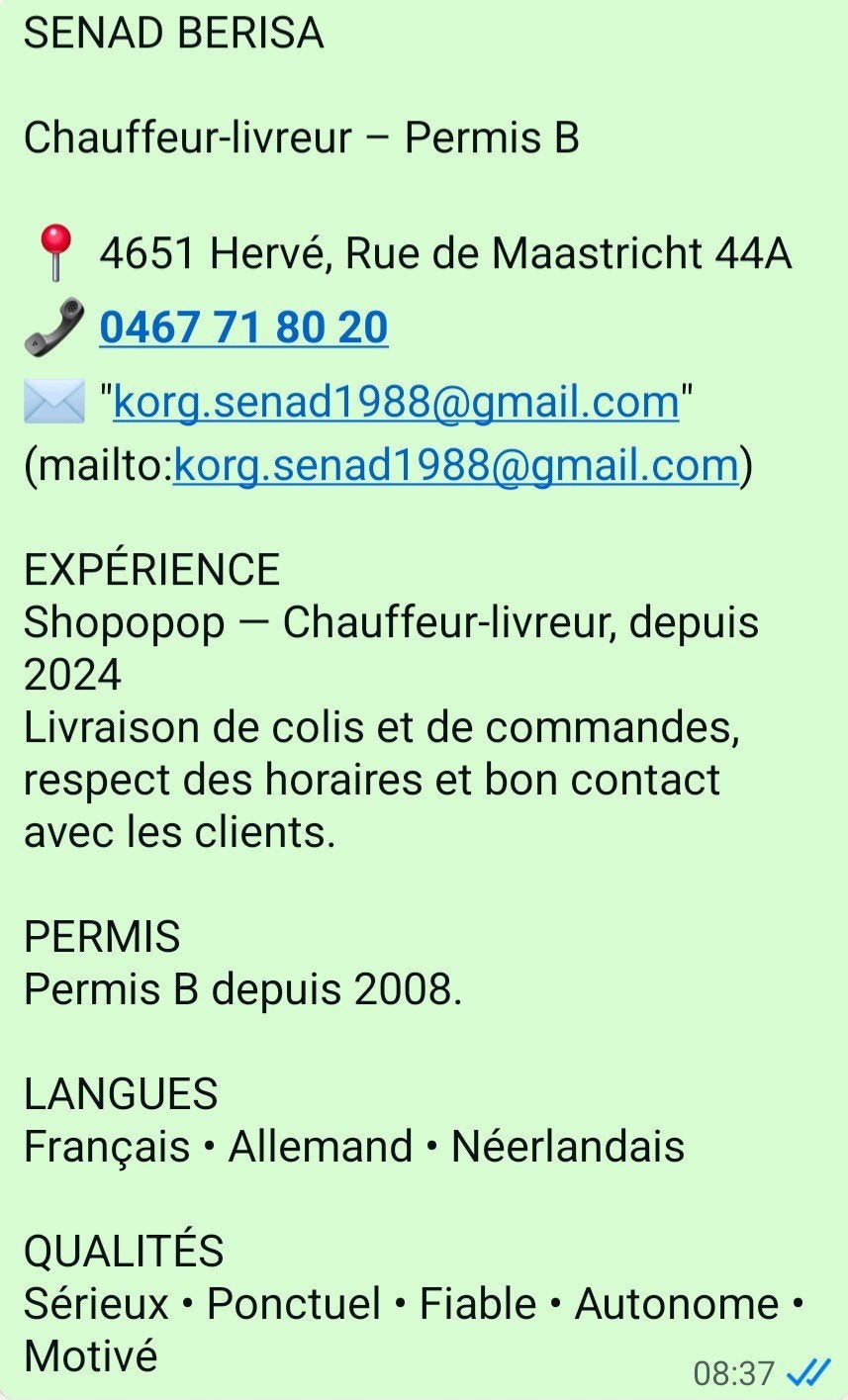 travail comme livreson