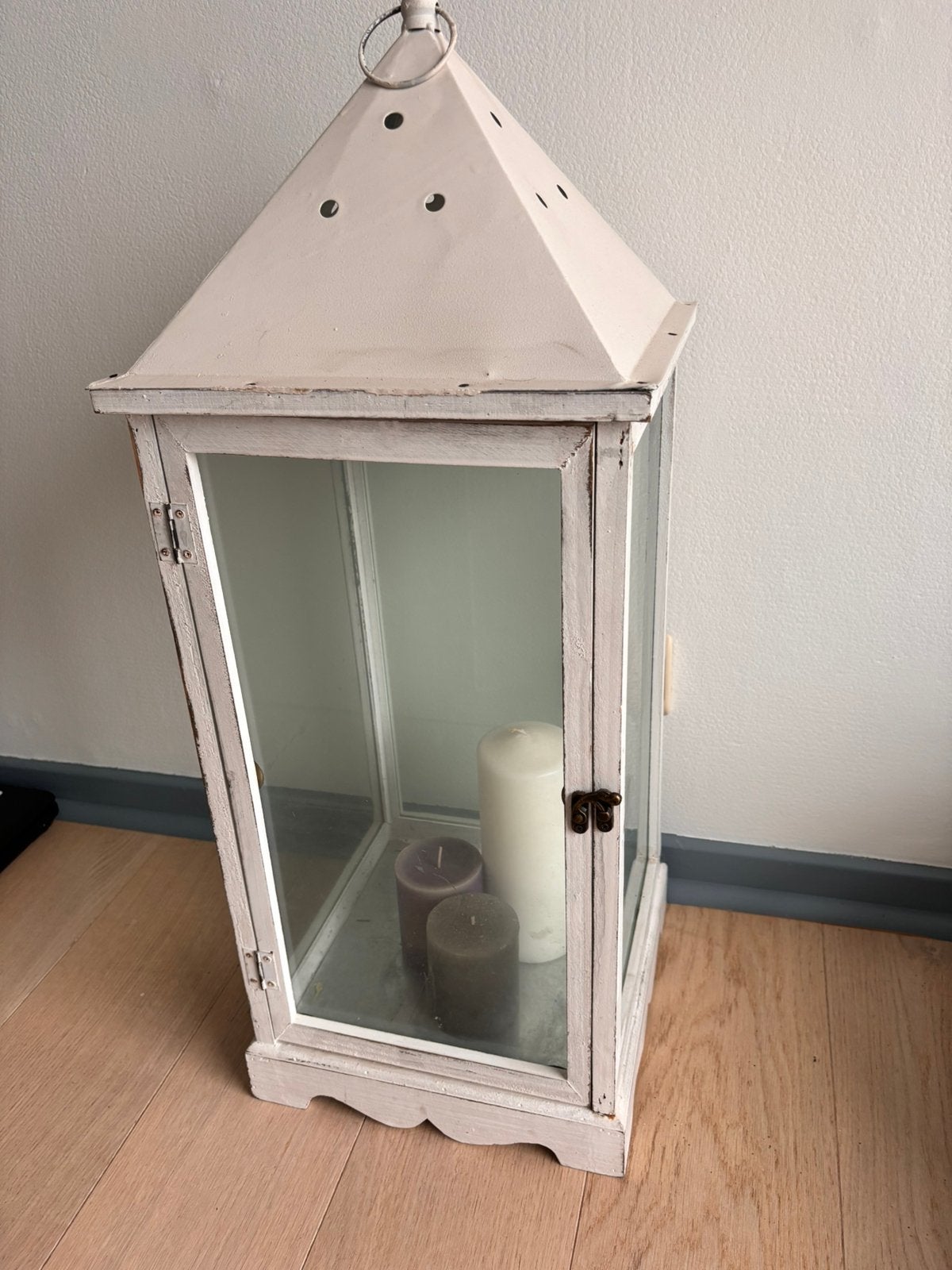 Lanterne décorative vintage – style shabby chic, Ophalen, Lantaarn, Crème, Glas