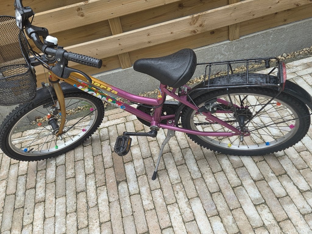 meisjesfiets, paars-goud,, Fietsen en Brommers, Ophalen, Gebruikt, Velgrem, Handrem