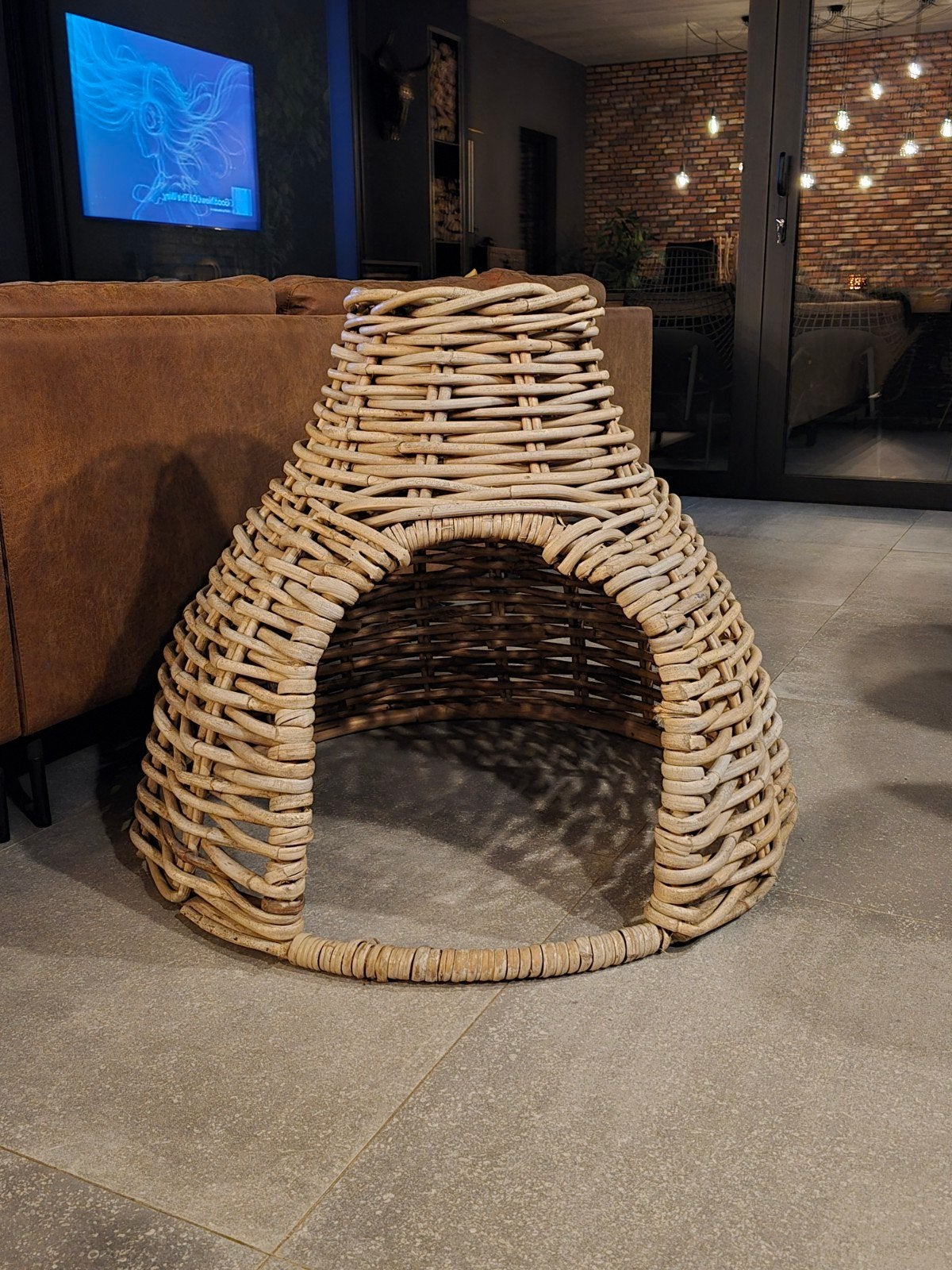 Beau lit rural pour chien de 80 cm de diamètre, Enlèvement, Comme neuf, Roseau