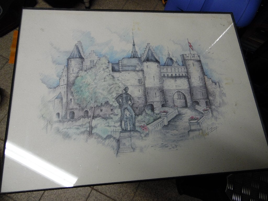 Pen tekening, Ophalen of Verzenden, Tekening, Pentekening, Achter glas