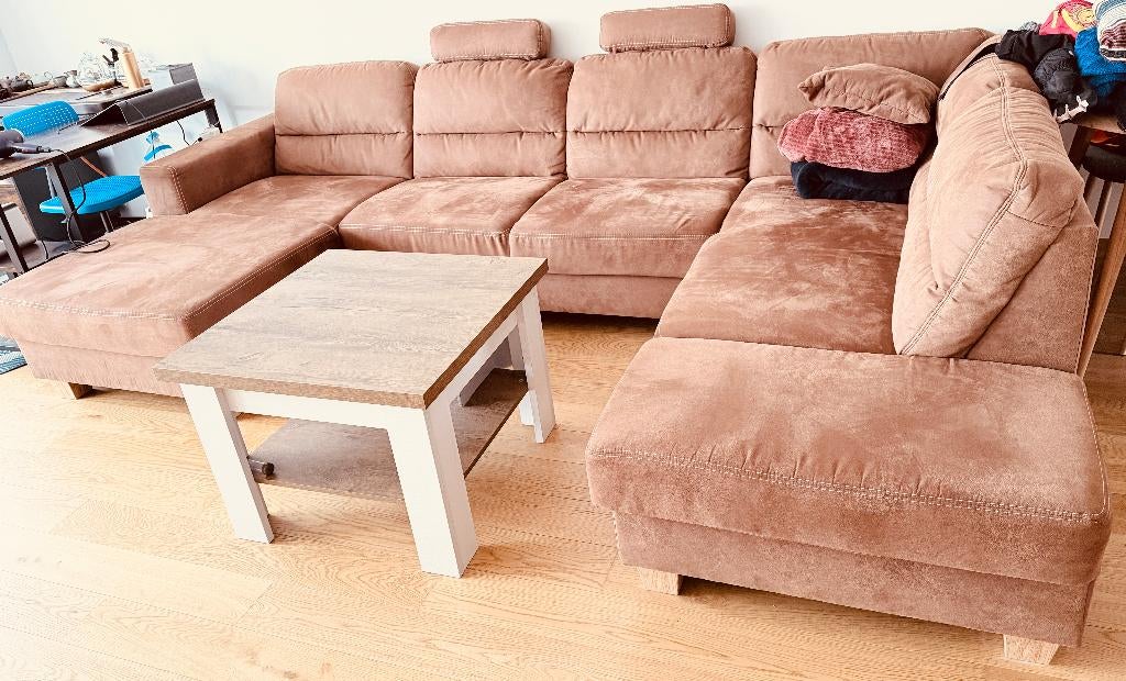 Canapé en U avec fonction lit – État comme neuf, 150 cm ou plus, Modernité, Banc d'angle, Synthétique