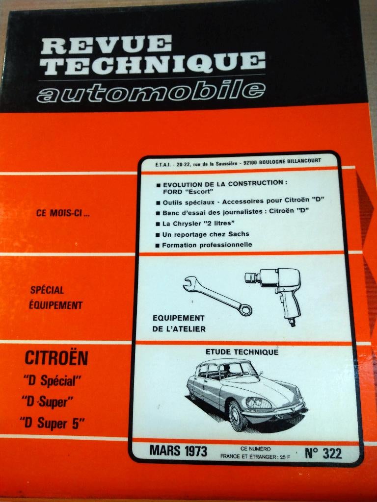 RTA 322 - Citroën DS - mars 1973, Autos : Divers, Modes d'emploi & Notices d'utilisation, Enlèvement ou Envoi