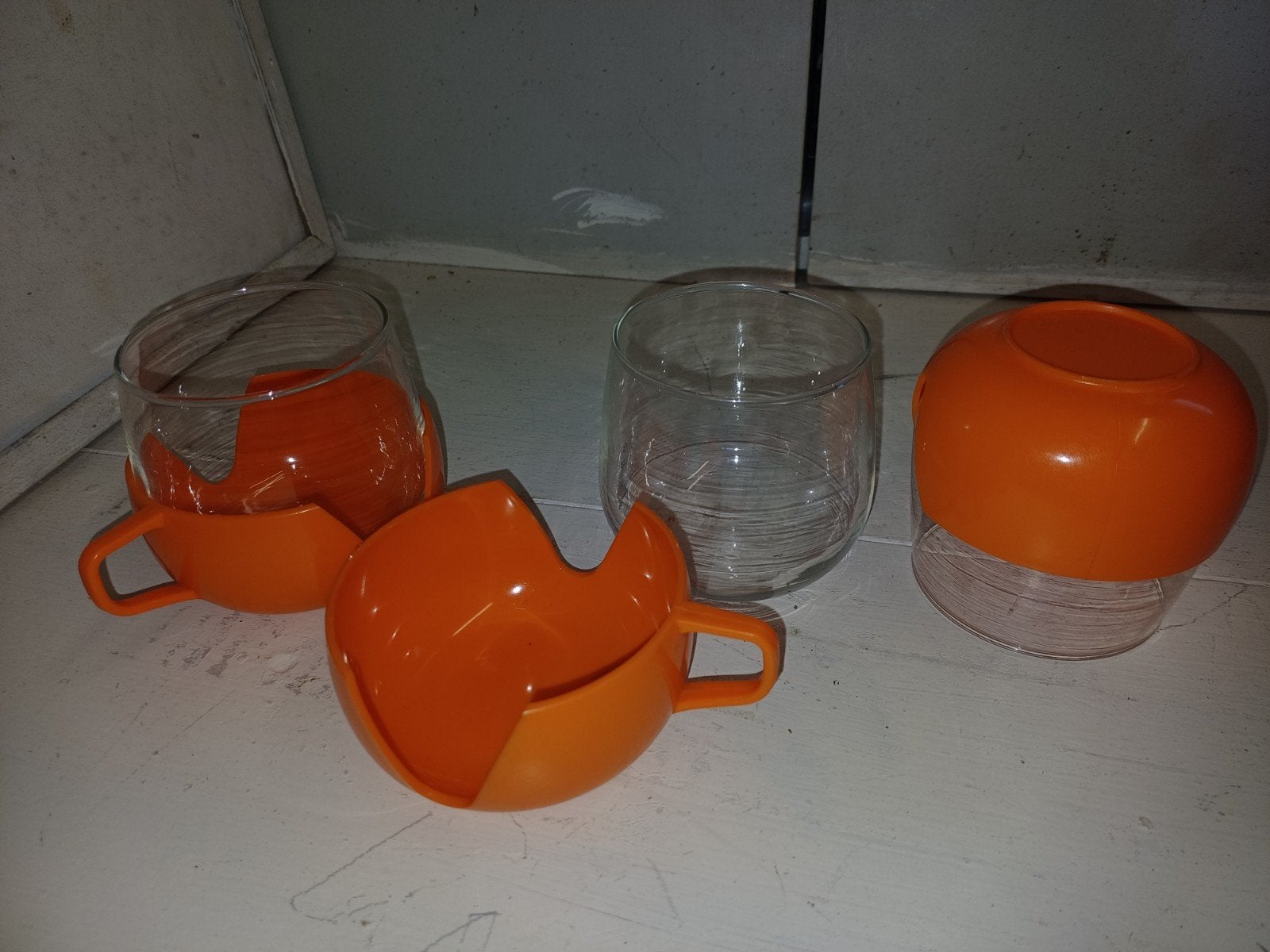 vintage 3 tasse boules a cafe annee 1970, Enlèvement ou Envoi, Orange