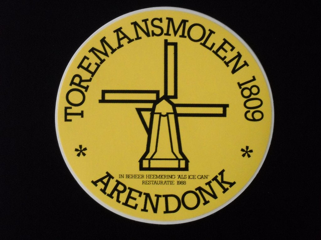 vintage sticker Toremansmolen 1809 - Arendonk - oude molen, Verzamelen, Ophalen of Verzenden, Nieuw, Bedrijf of Vereniging