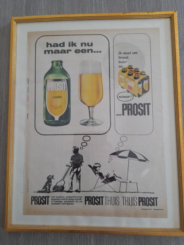 Affiche originale sur la bière Prosit Beer 1960 35cmx44cm, Collections, Marques de bière, Enlèvement ou Envoi