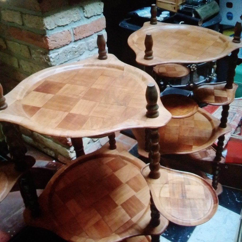 2 leuke vintage houten inklapbare rekjes, Antiek en Kunst, Ophalen
