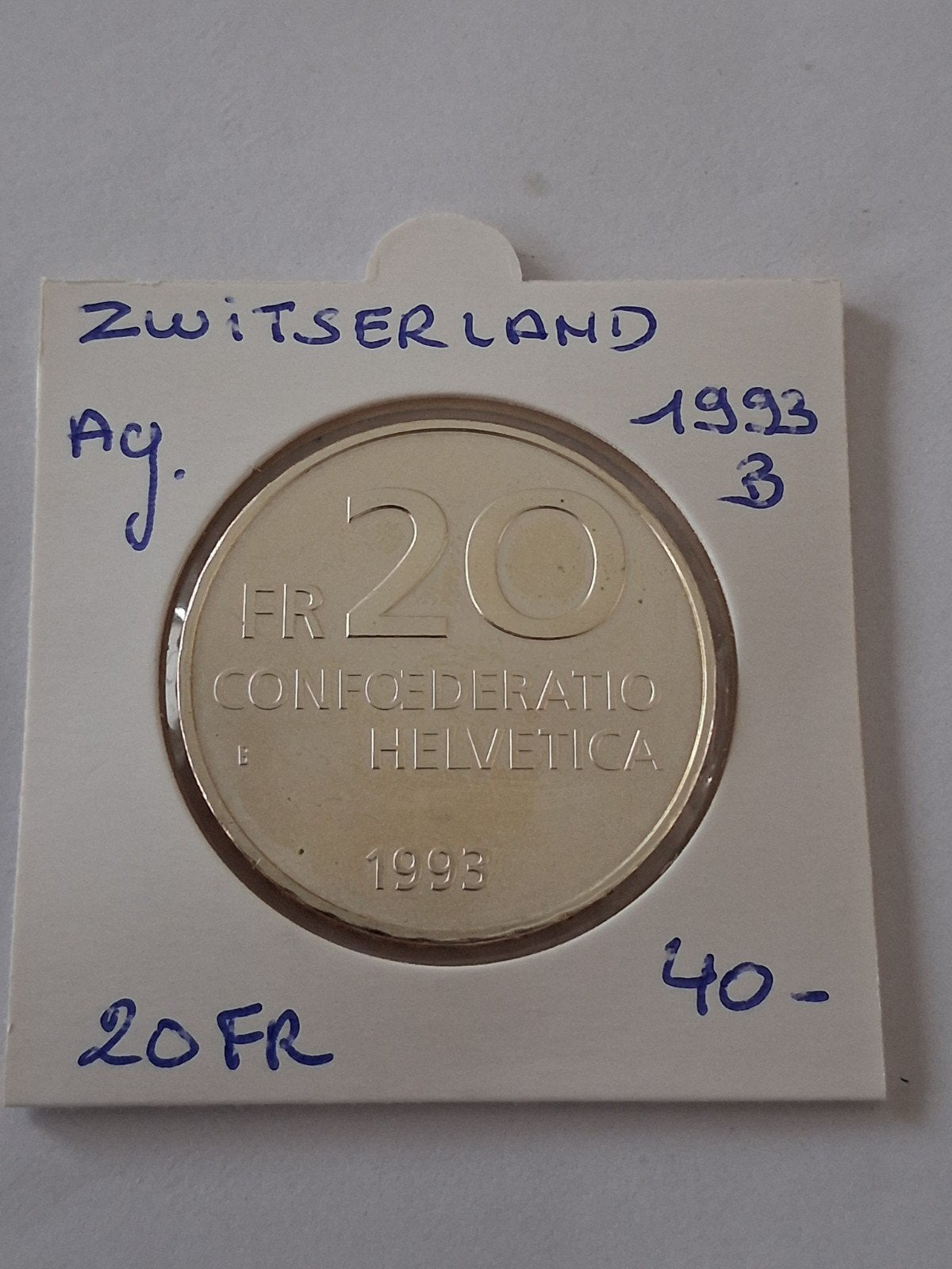Zwitserland 20 fr 1993 B  AG (NIEUWSTRAAT), Ophalen of Verzenden