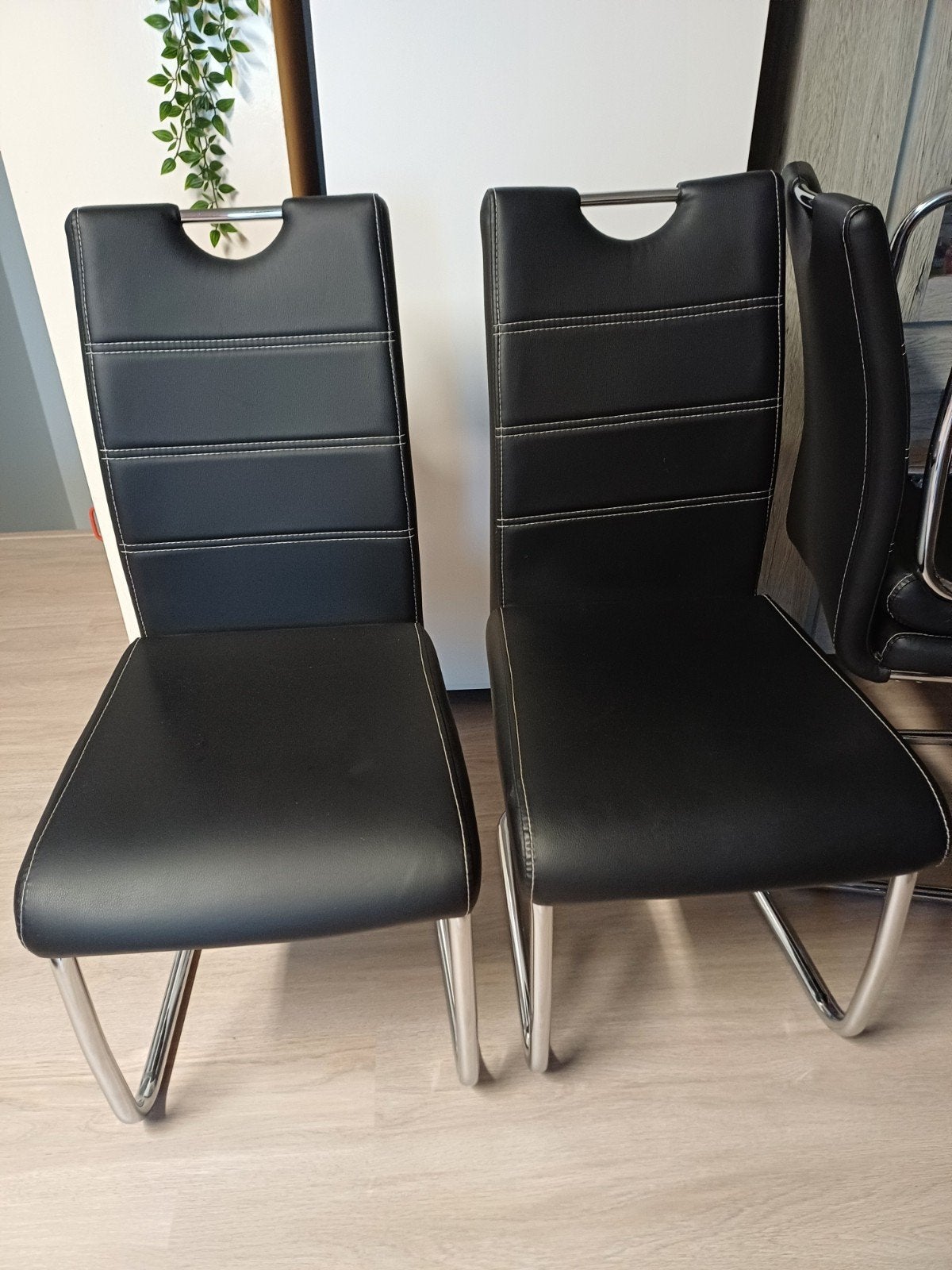 6 zwarte stoelen, Huis en Inrichting, Stoelen, Ophalen, Gebruikt, Zwart, Leer