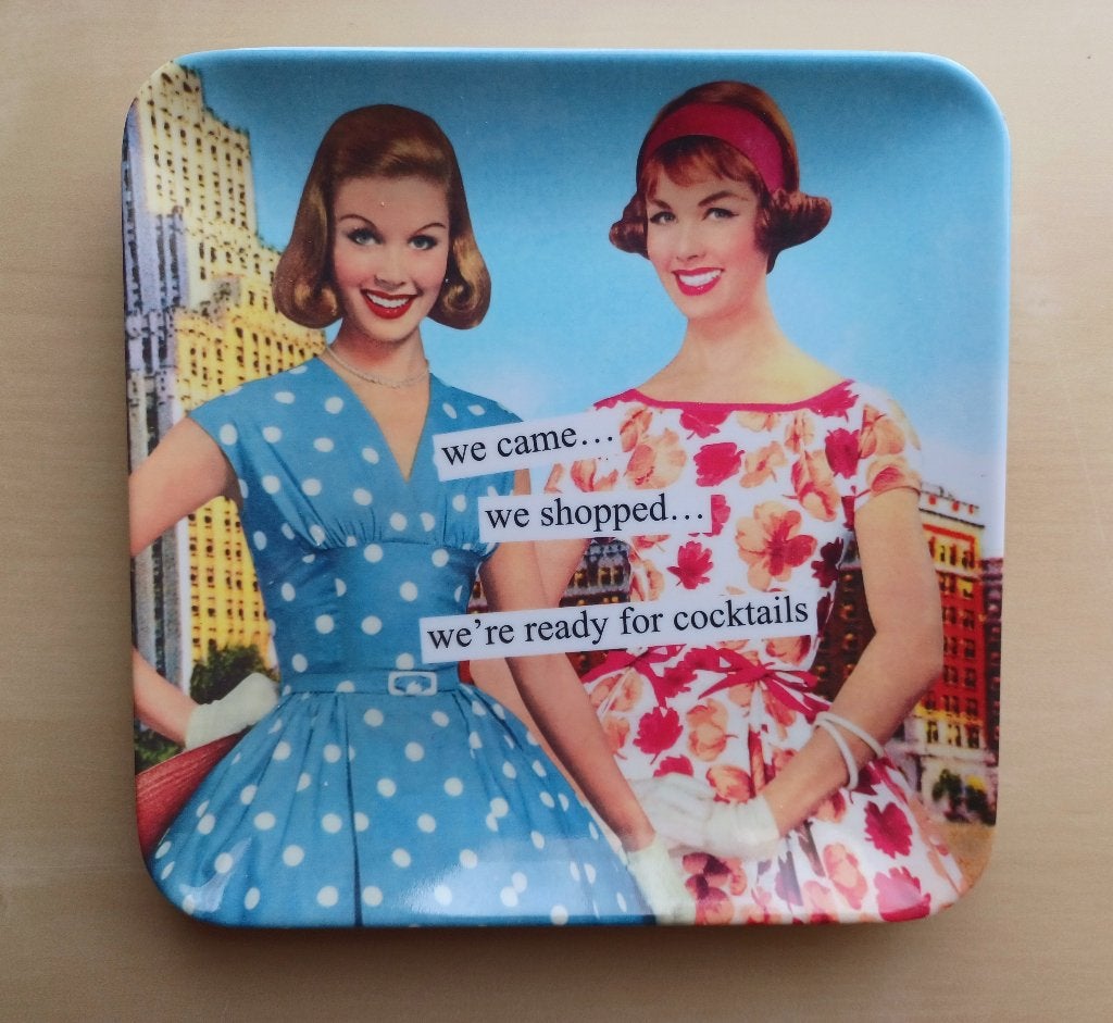 retro dienblad - We came We shopped & Ready for Cocktails, Ophalen of Verzenden, Nieuw, Vintage, Dienblad