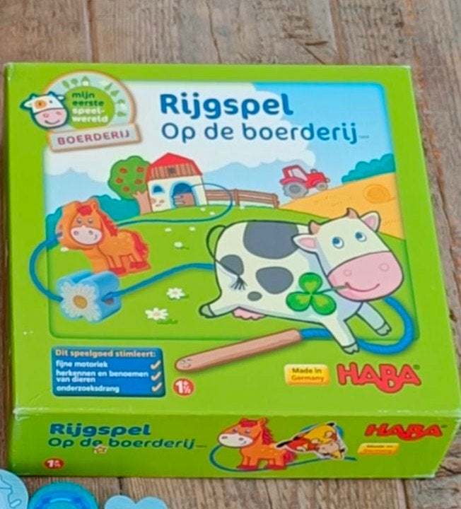 haba houten  rijgspel op de boerderij, Ophalen of Verzenden, Zo goed als nieuw