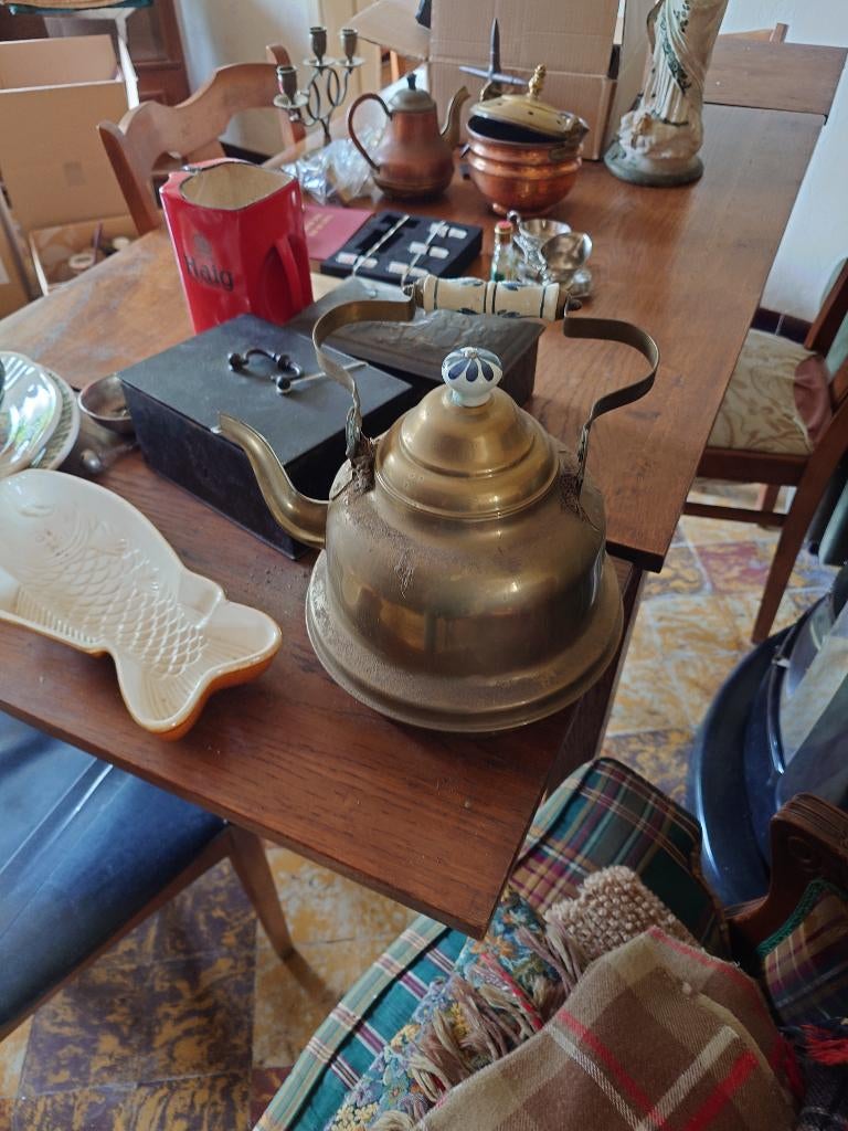 Oude theeketel / waterketel met porseleinen greep, Antiek en Kunst, Ophalen