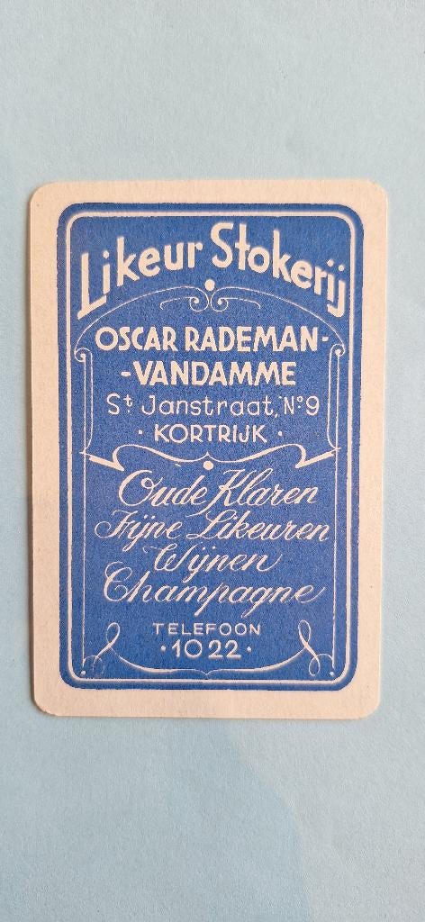 Speelkaart Kortrijk Vandamme likeuren A_blauw_283, Verzamelen, Ophalen of Verzenden, Gebruikt, Speelkaart(en)