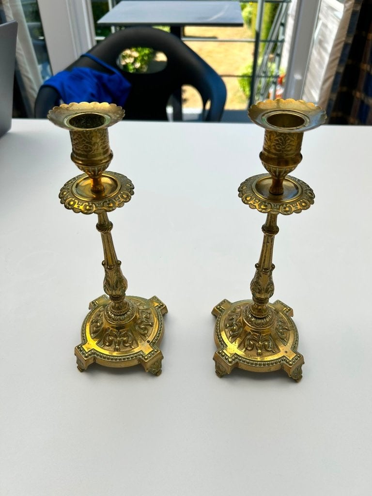 Antieke bronzen kandelaar, Antiek en Kunst, Ophalen, Koper of Brons