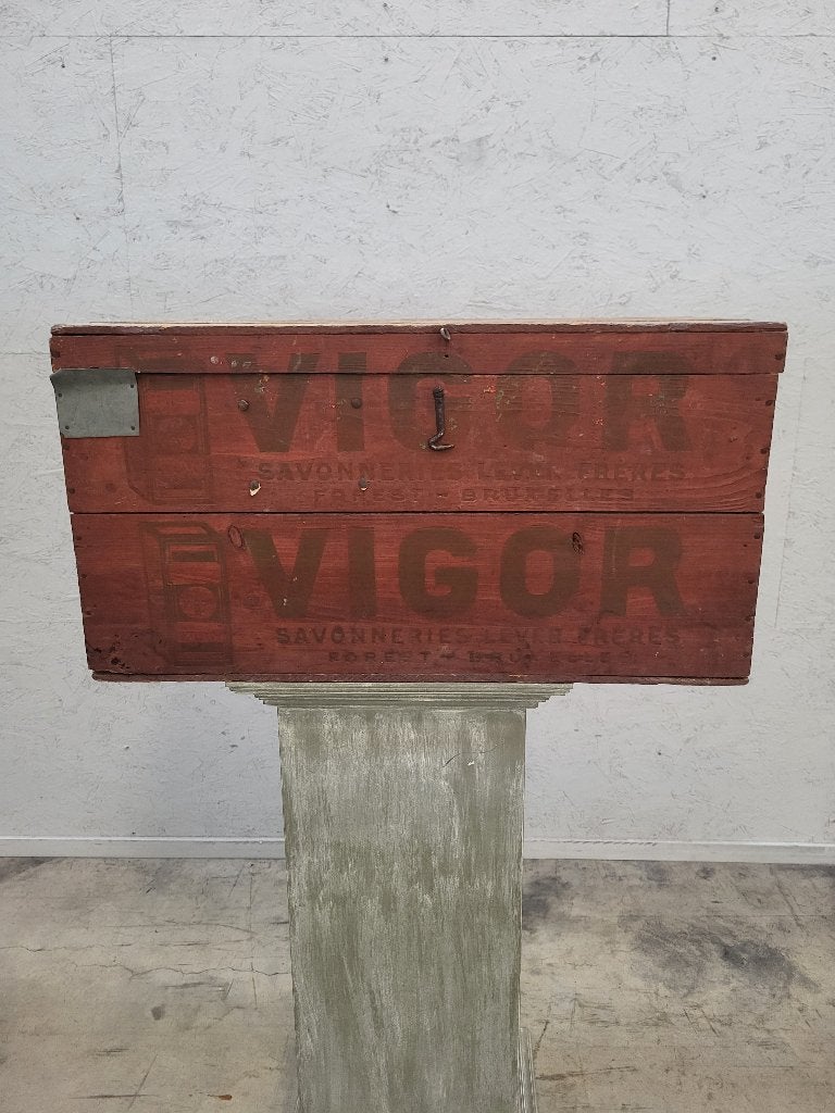 Boîte à savon ancienne en bois, marque Vigor, Belgique,, Enlèvement
