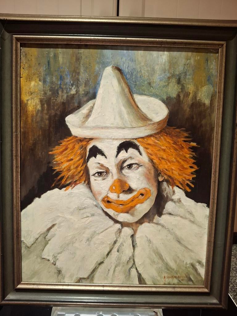 Prachtige schilderij clown met tristesse, Antiek en Kunst, Ophalen