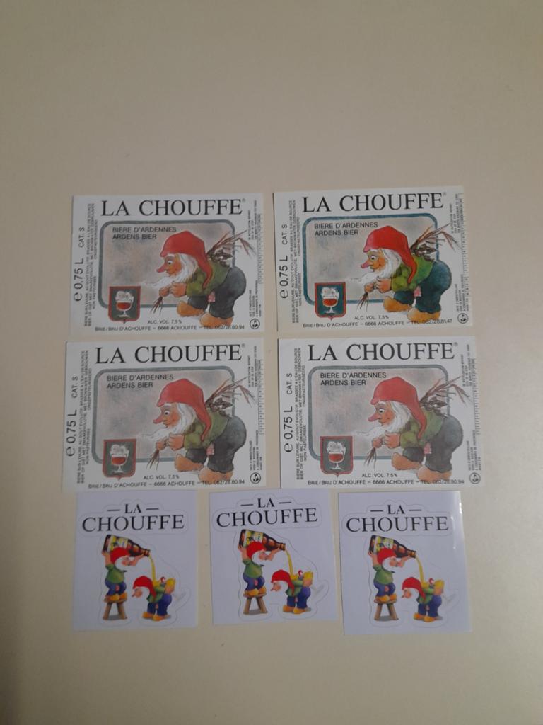 4 vignetten la chouffe en 3 klevers la chouffe, Verzamelen, Verzenden