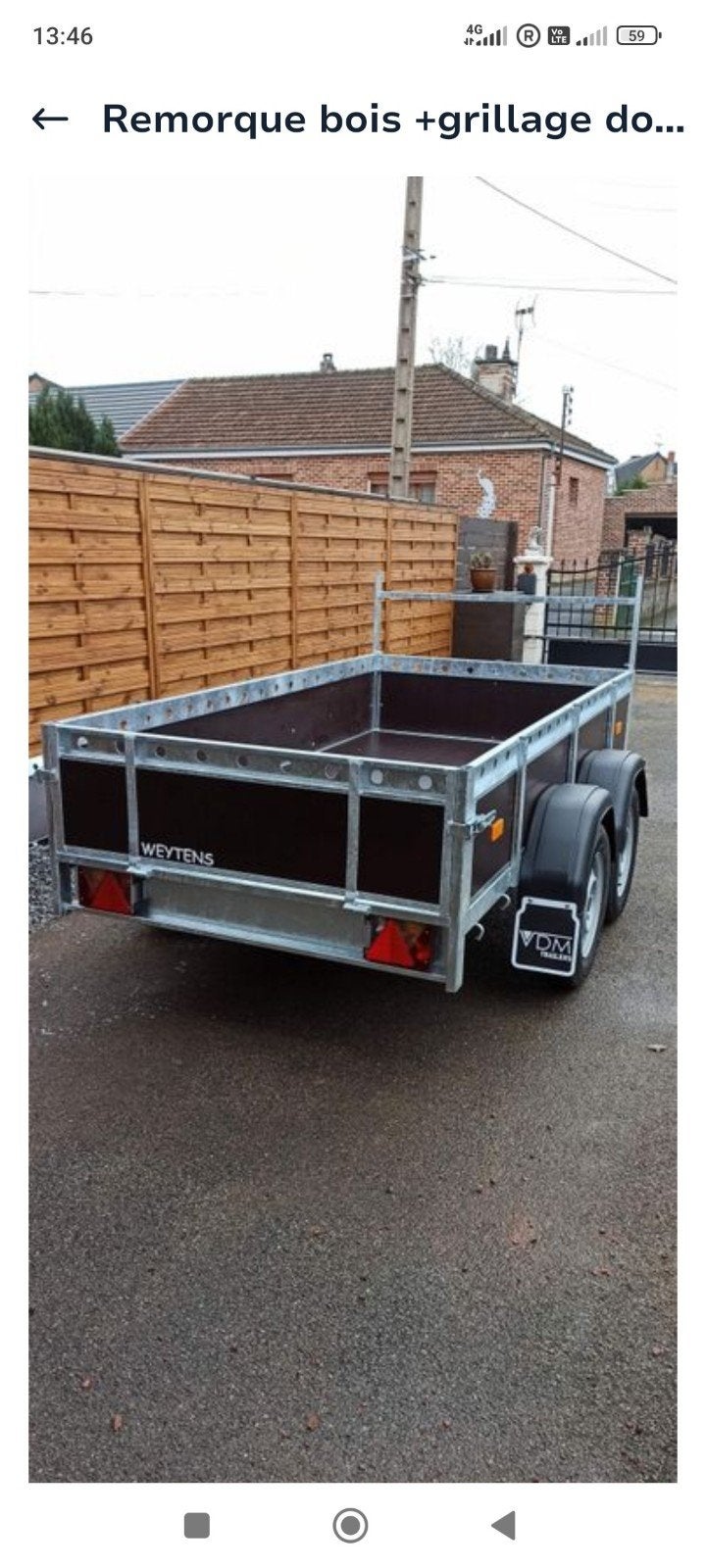 Remorque NEUVE doubles essieux 2m60 1m30 avec grillages, Enlèvement, Neuf