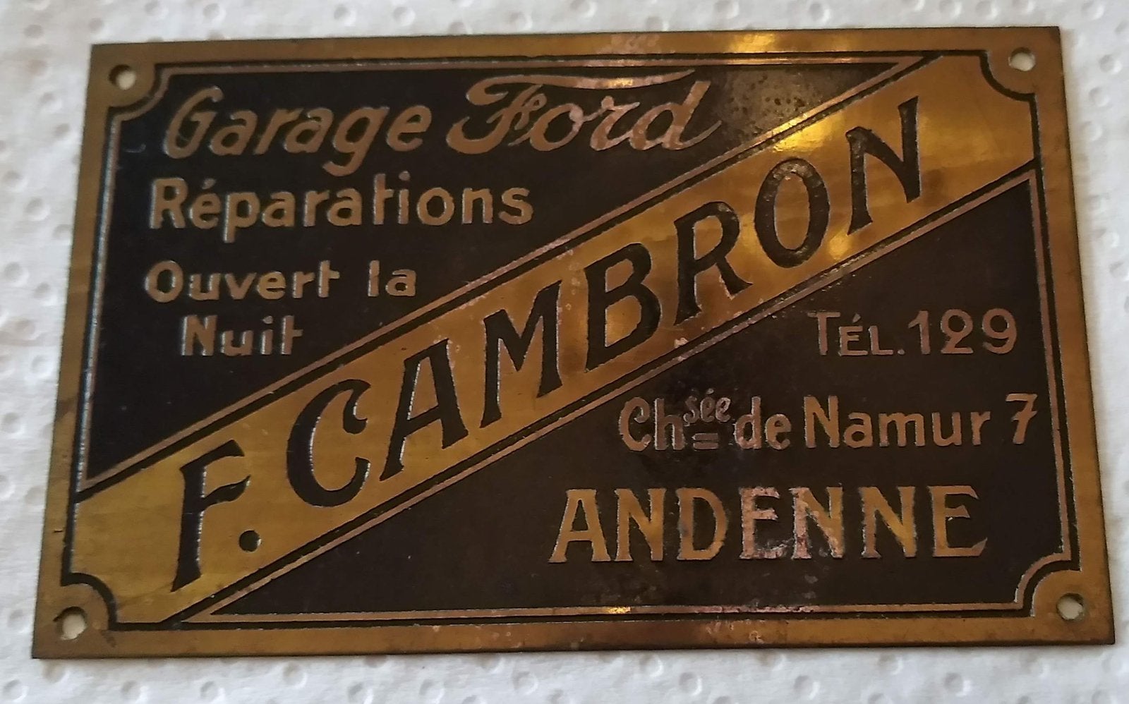 Zeer Zeldzaam Vintage Dealer-Sign Garage FORD Andenne., Verzamelen, Merken en Reclamevoorwerpen, Ophalen of Verzenden, Gebruikt