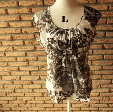 (26) -blouse femme t.40 brune et blanche, Kleding | Dames, Blouses en Tunieken, Ophalen of Verzenden, Zo goed als nieuw, Maat 38/40 (M)