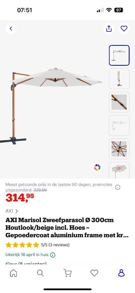 Zweefparasol beige, Tuin en Terras, Parasols, Ophalen, 2 tot 3 meter, Verstelbaar, Zweefparasol
