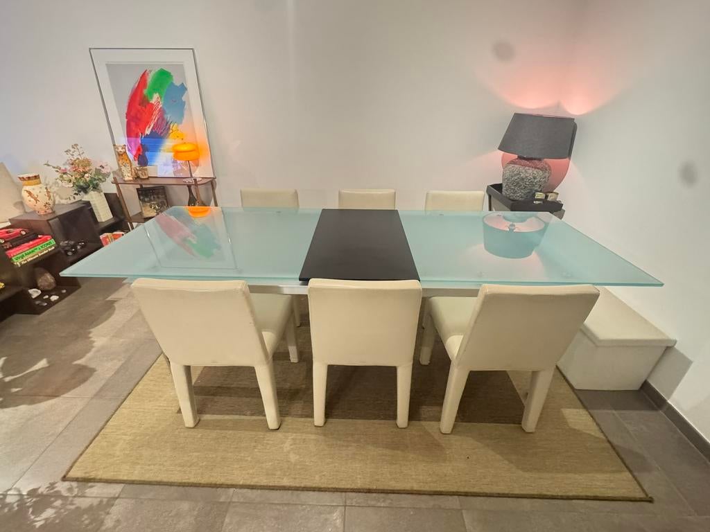 B&B Italia tafel + 6 stoelen — Paolo Piva & Bellini, Ophalen, Zo goed als nieuw, Italiaans design, 6 tot 8 stoelen