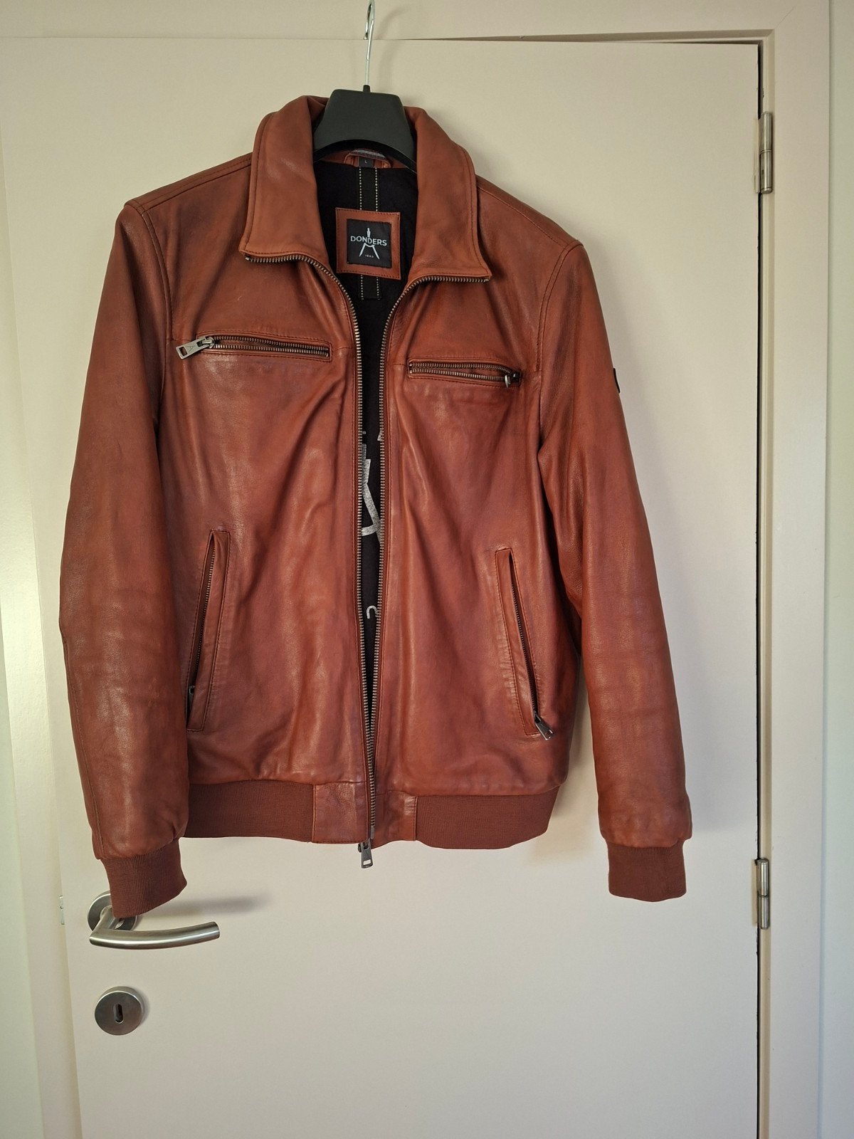 Bruine lederen jas. Maat large. Bijna niet gedragen., Kleding | Heren, Ophalen of Verzenden, Zo goed als nieuw, Maat 52/54 (L)