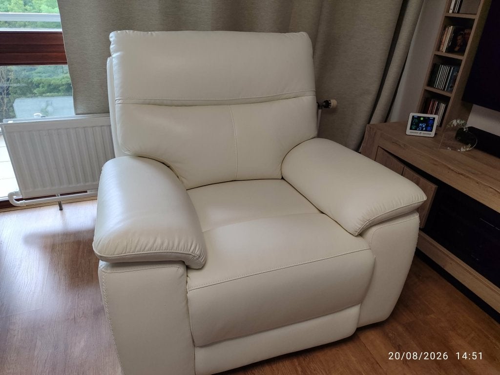 Fauteuil Relax beige leer, Ophalen, Nieuw, 75 tot 100 cm, Moderne