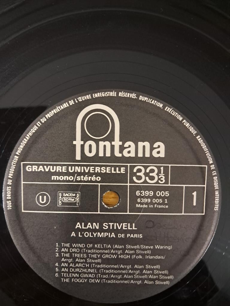 Vinyle33 T :Fontana : Alan Stivell à L'Olympia de Paris 1972, CD & DVD, Vinyles | Rock, Enlèvement, 1970 - 1979, 12 pouces