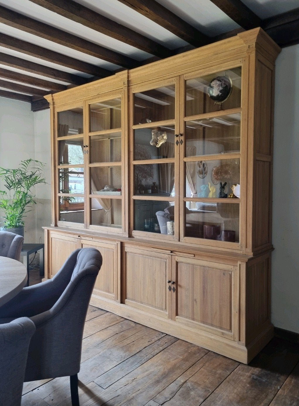 Eiken buffetkast/vitrinekast, Huis en Inrichting, Kasten | Buffetkasten, Ophalen, ., Eikenhout, 200 cm of meer
